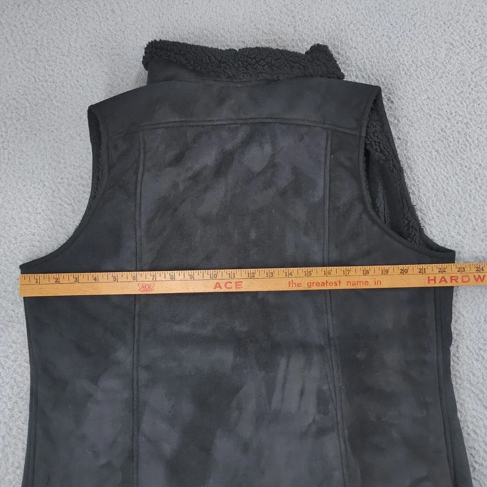 Bit & Bridle Vest Womens Large Black Faux Suede Leather Sherpa Collar Open Front